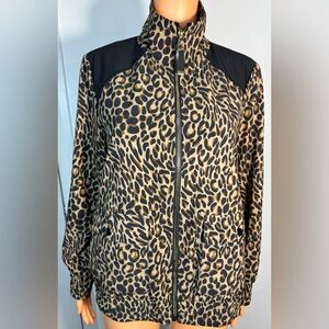 Chico's Animal Print Bomber Jacket with Black Accents